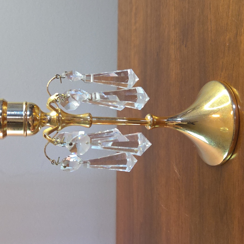 Vintage Candlestick Holder With Crystal Drops - Picture 2 of 7